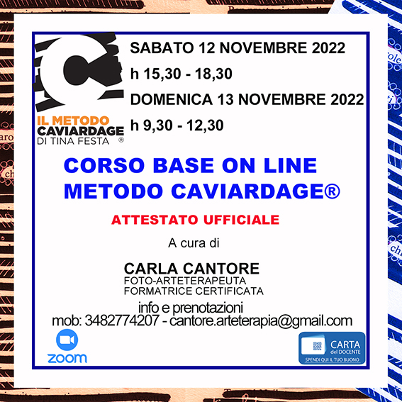 CORSO BASE ONLINE METODO CAVIARDAGE® con ATTESTATO UFFICIALE nel weekend condotto da Carla Cantore